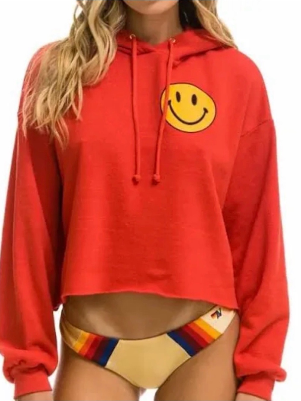 Aviator Nation Red Cropped Hoodie with Smiley face size XS